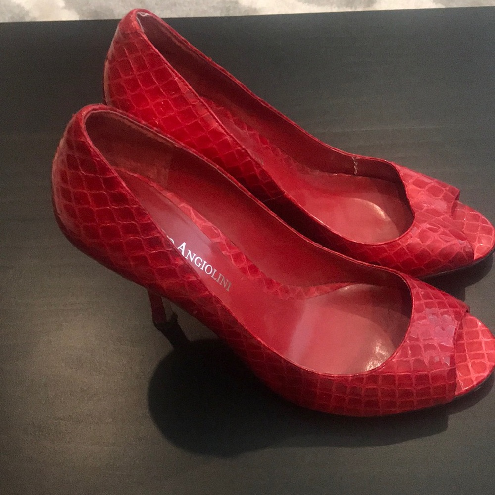 Red peep toe heels